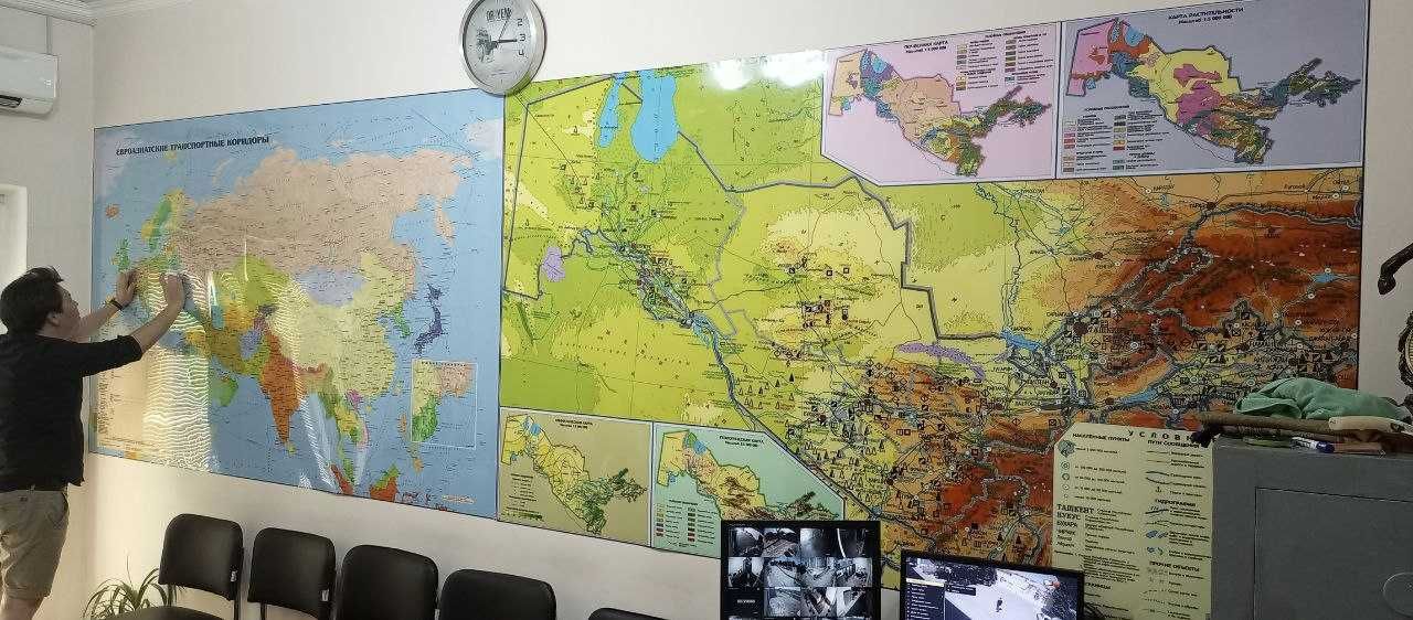 Карта мира на стену большой формат 250см х 150см (ПЭТ)
