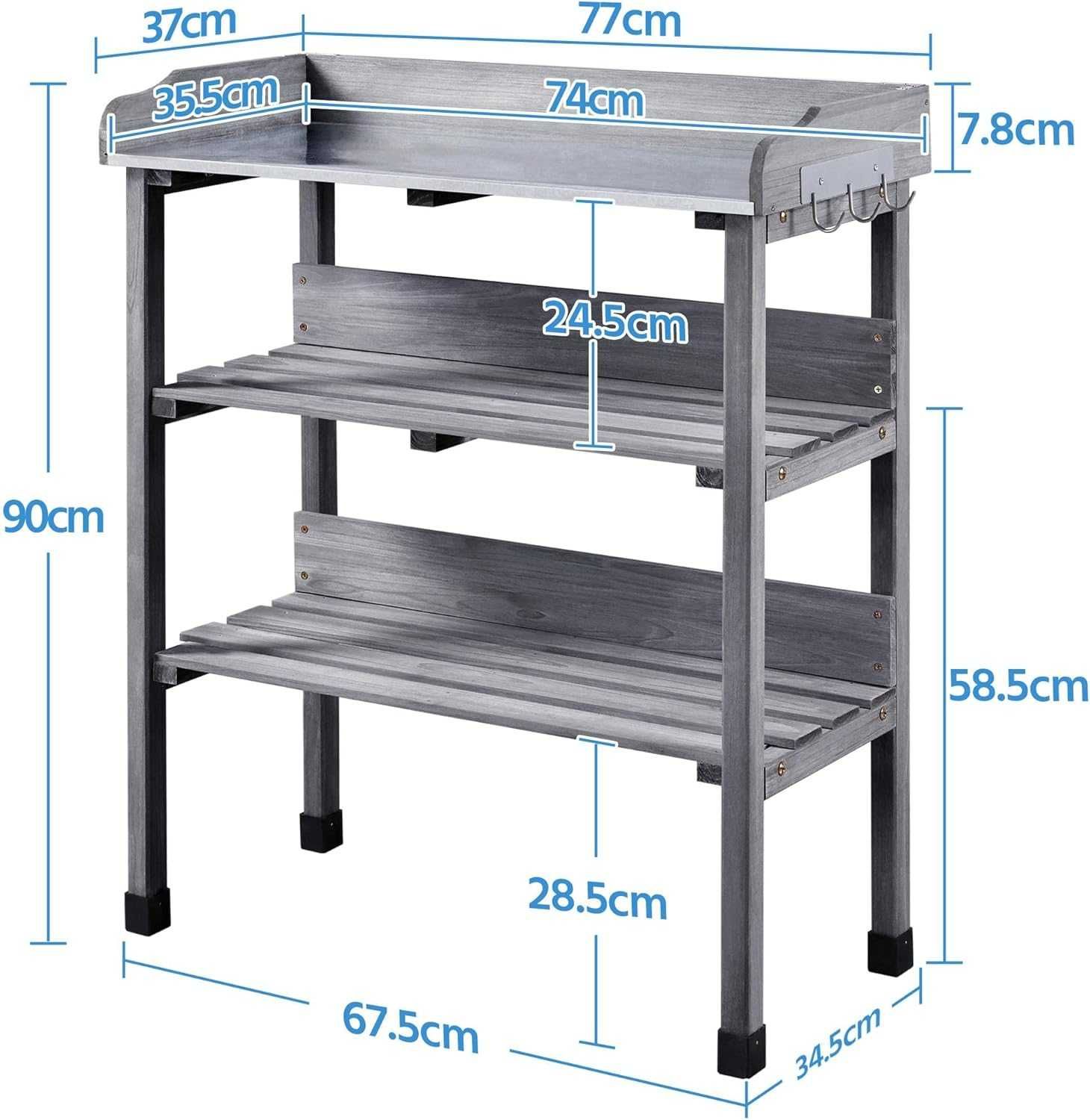 Masa gradinarit lemn brad 77x37x90 cm cu rafturi |YT 592913 Gray