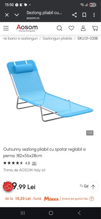 Sezlong plaja albastru Aosom