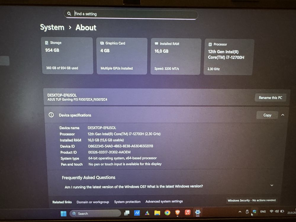 ASUS TUF F15 FX5072 Laptop/Лаптоп