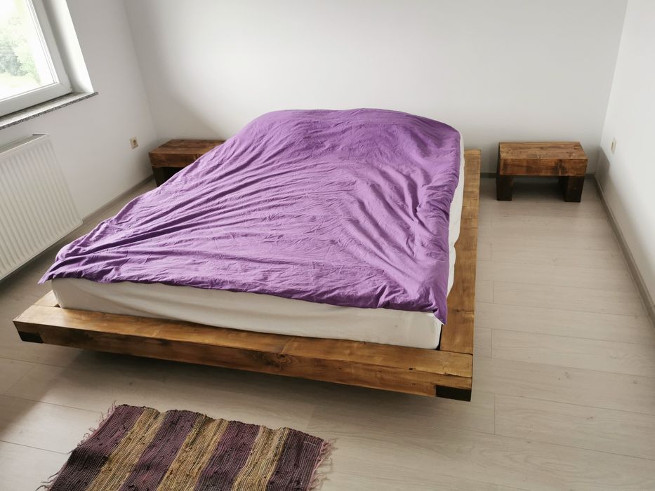 Pat din grinzi cu 2 noptiere