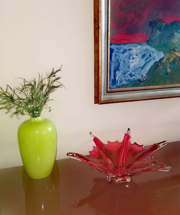 Антикварна ръчно изработена кристална стъклена купа Мурано авторска