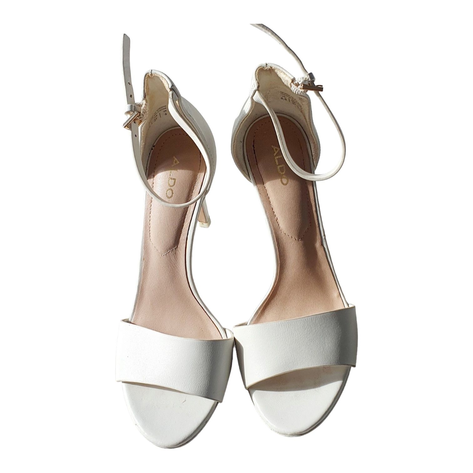 Sandale 37 Aldo, piele interior-exterior, alb, toc 10 cm