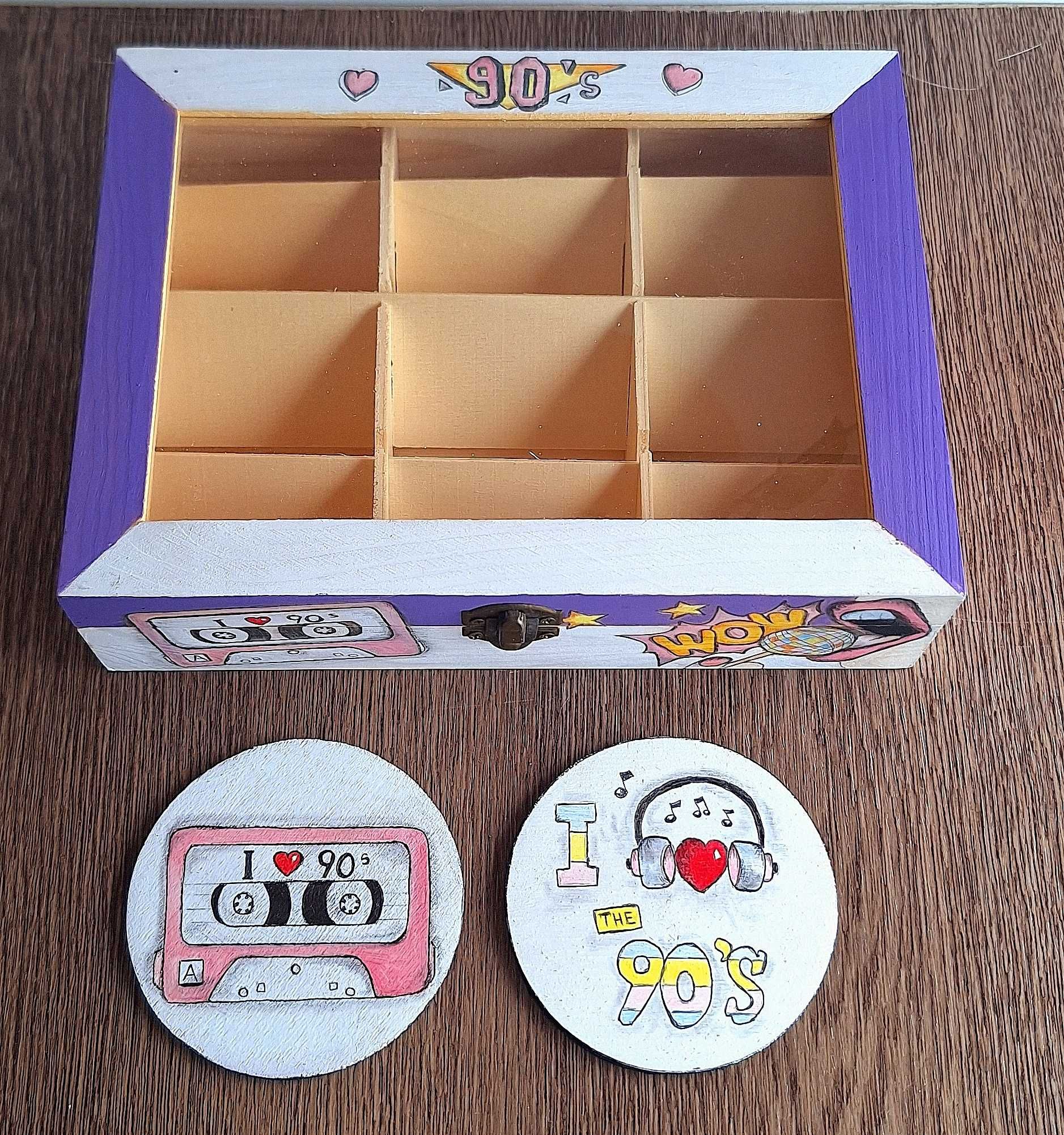 Vintage дървена кутия за чай - 90s Kids / I Love the 90s