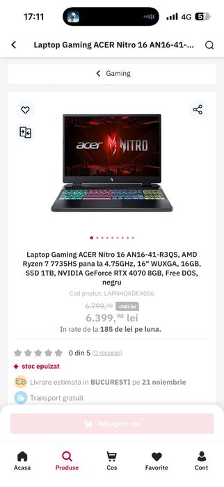 Laptop Gaming ACER Nitro 16 AN16-41-R3QS