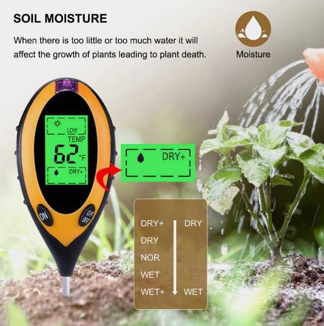 Цифровой измеритель 4в1-pH, влажности, температуры, освещенности почвы
