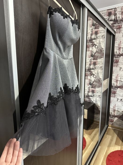 Rochie de ocazie argintiu cu negru
