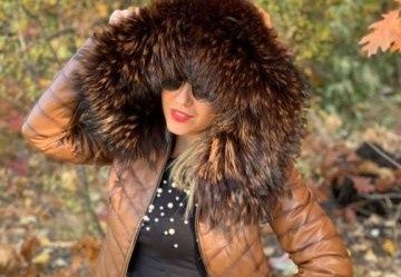 Дамско кожено яке естествена кожа, естествен косъм