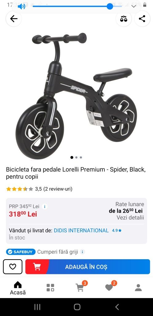 Bicicleta fara pedale lorelli premium Spider black copii