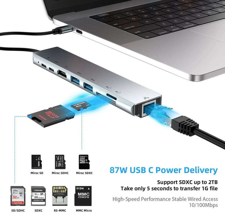 Hub adaptor USB C 3.0 PD HDMI 4K docking Macbook Pro Air Dell Lenovo