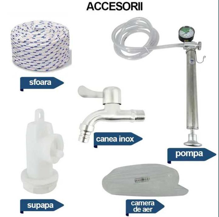 Butoi inox cu capac flotant penumatic cu canea/robinet inox 180 litri