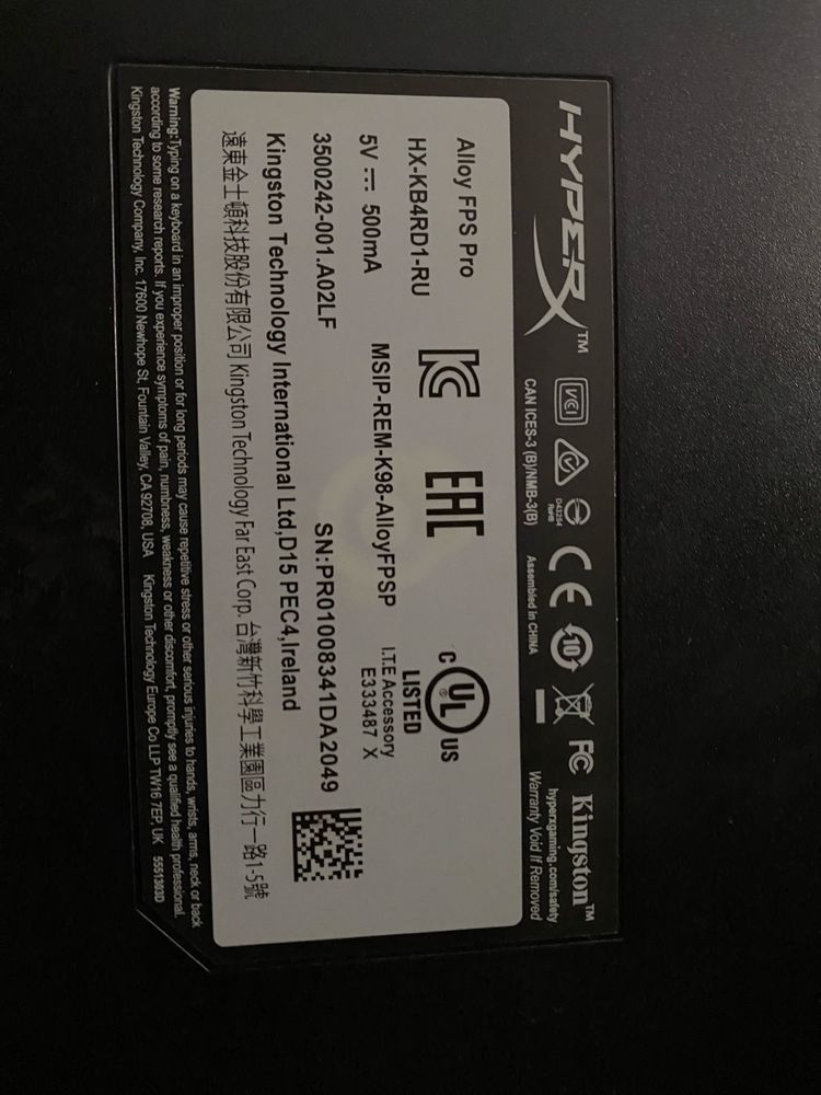 Продам игровую клавиатуру hyperX alloy fps pro