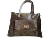 Дамска чанта от еко кожа със животинска щампа, Кафява, 38х26х12 см