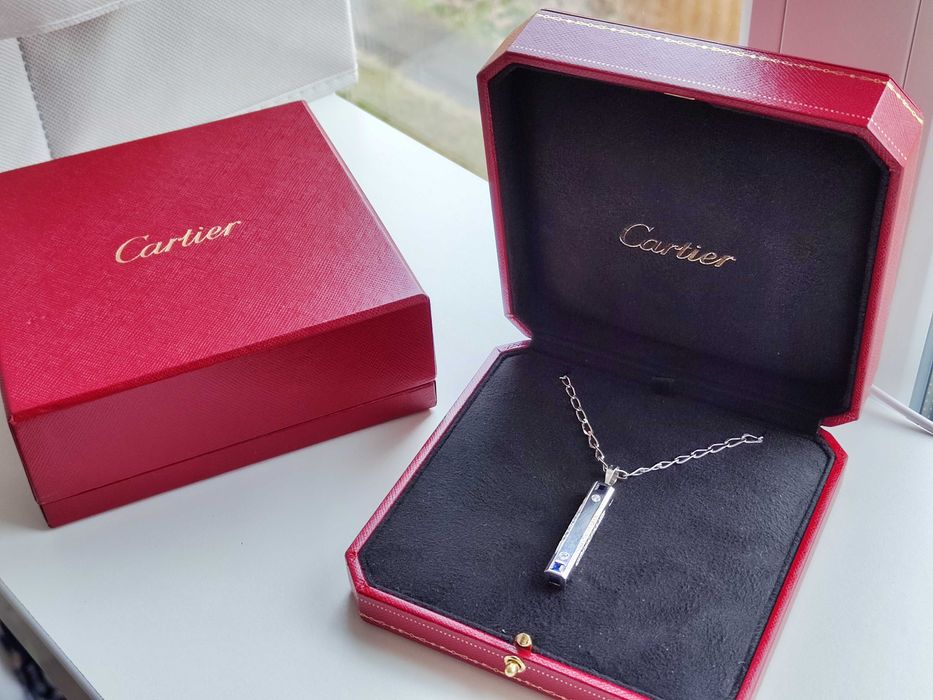 Louis Cartier Lantisor Lant Aur 18K Pandantiv Cartier Safire Diamante