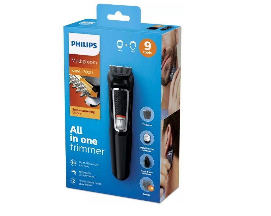 Тример Philips Multigroom MG3740/15, 9 в 1, Работа на батерия до 60 ми