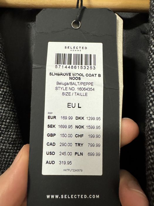 Мъжко вълнено палто SELECTED Homme, размер L