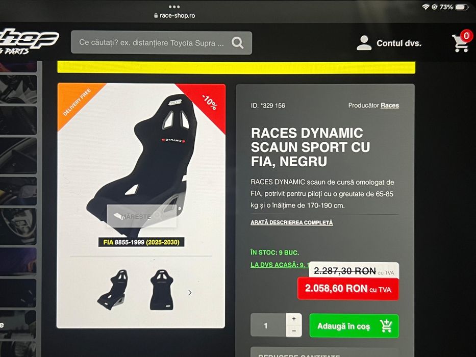Scaun scoica drift BIMARCO+ cu centuri in 6puncte RACES si suporti sca
