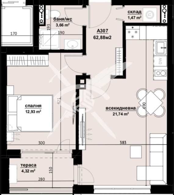 Продава се Двустаен апартамент в Бургас, Изгрев - 62 кв.м за 1226 €/кв.м - Снимка #1