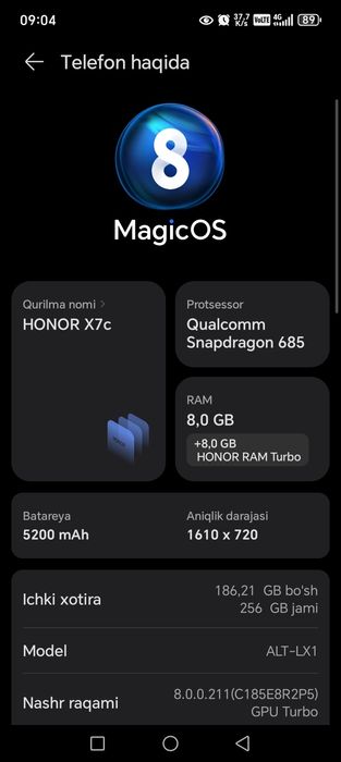 HONOR X7c yangi 1oy ishlatdim
