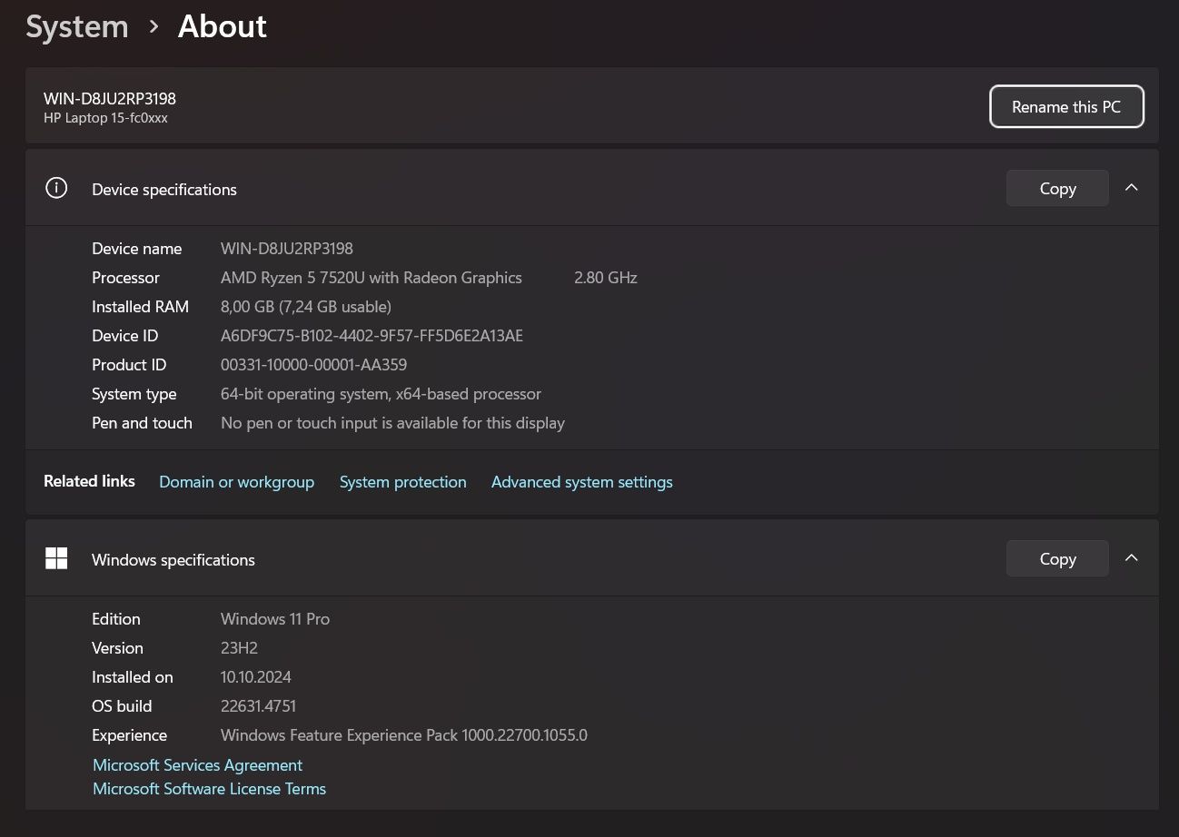 Hp laptop AMD rayzen 5  7520U