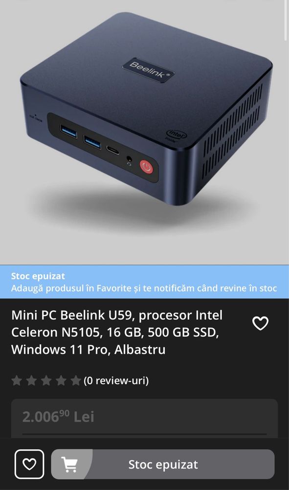 Mini PC Beelink U59, Intel 16 GB, 500 GB SSD Win 11 Pro Nou Sigilat