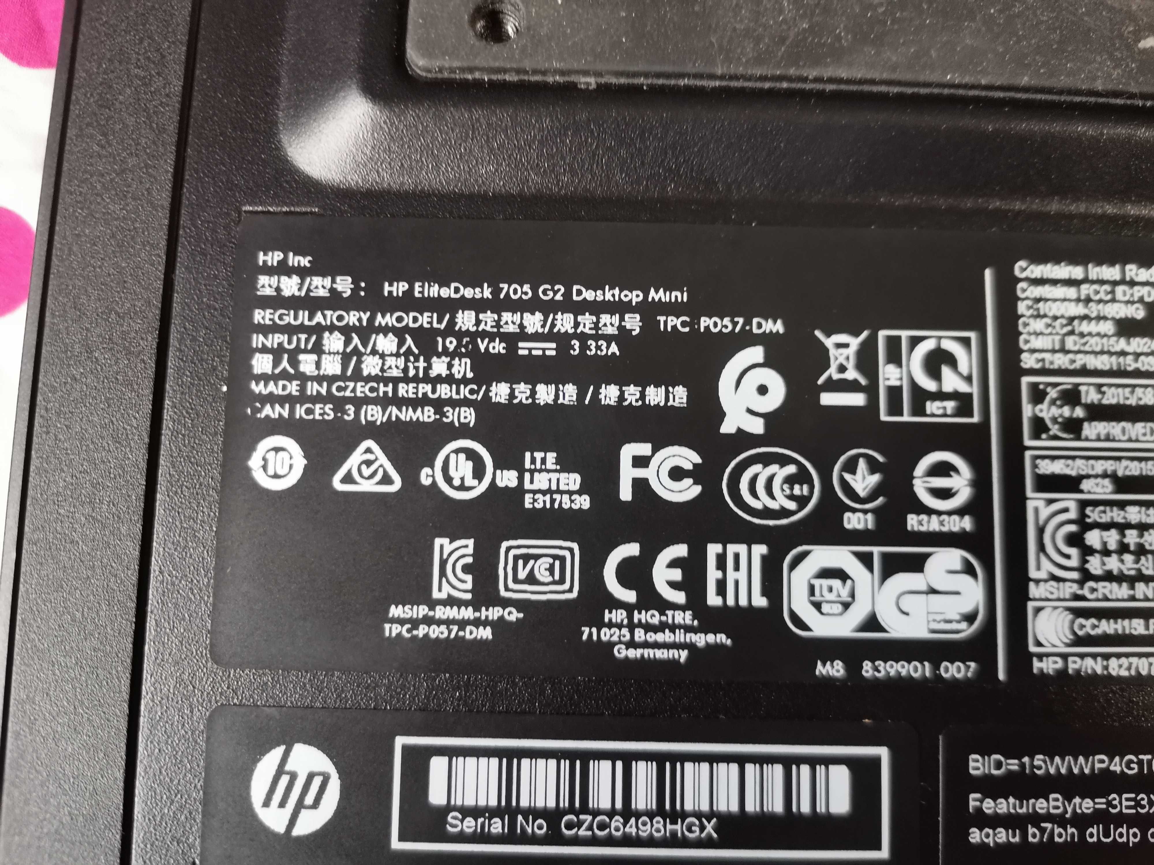 Mini PC HP EliteDesk 705 G2, AMD PRO A8-8600B R6/8 GB/ 500 GB HDD