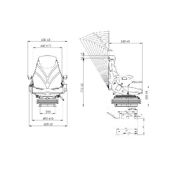 Scaun tractor cu suspensie pe perna de aer, cotiere, multiple reglaje