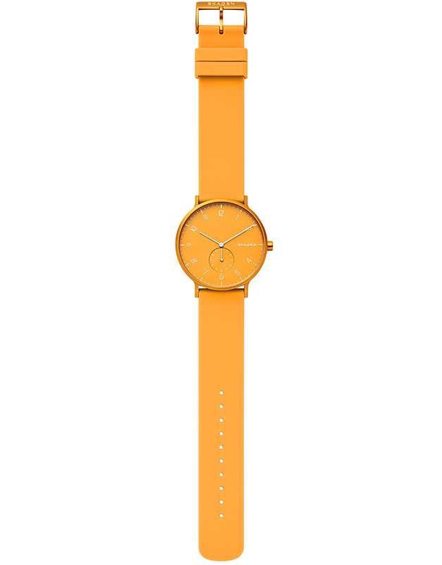 Skagen, Ceas unisex cu o curea de silicon Aaren Kulor, Galben