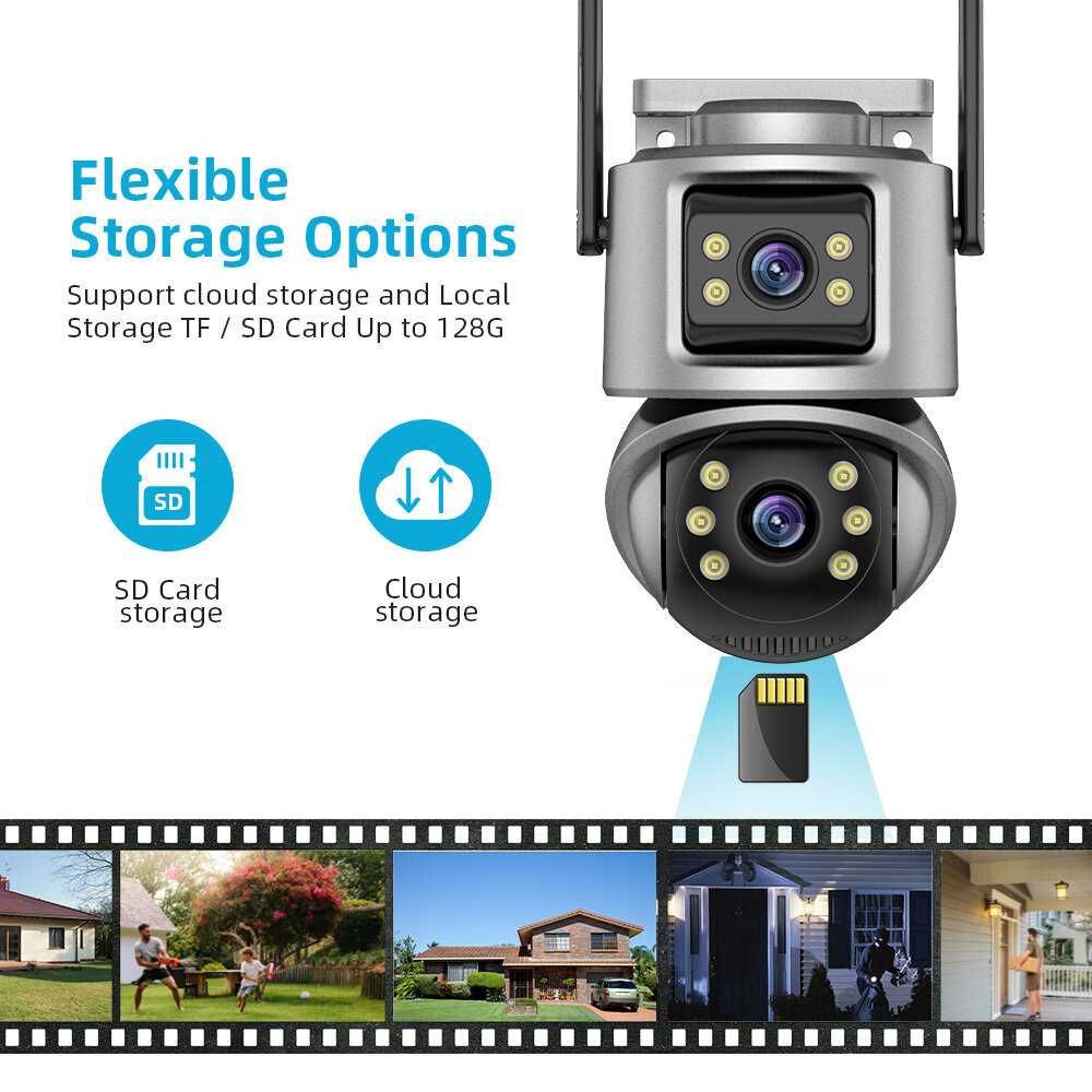 + карта 64GB Двойна Външна WiFi Камера A32 два ектрана 4MP+4MP, ICSee