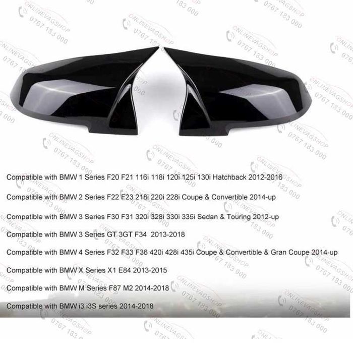 Capace oglinda negru lucios BMW F20,F22,F30,F34,F32,E84 Batman M Style