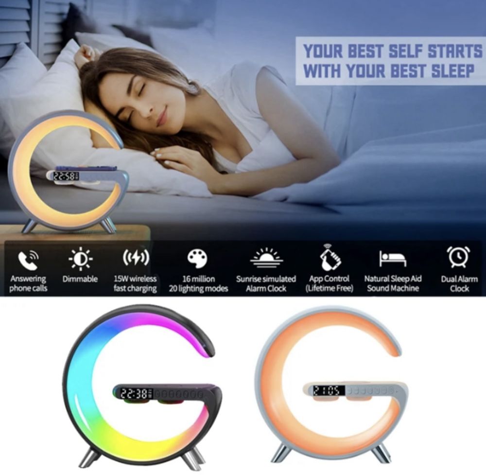 Ceas lampa RGB cu Bluetooth si incarcator rapid wireless