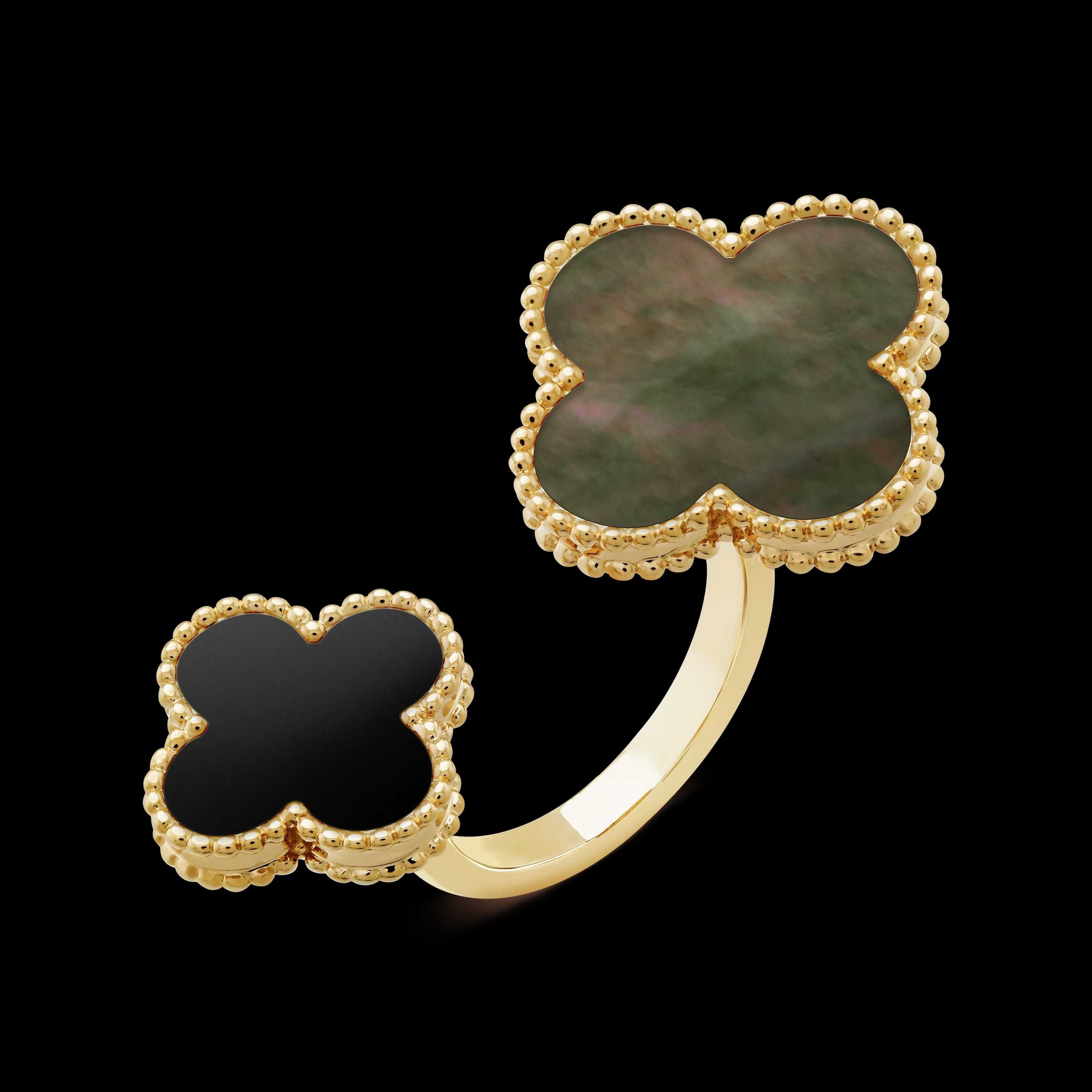 Van Cleef & Arpels VCA Gold Mother Onyx Magic Clovers Дамски Пръстен