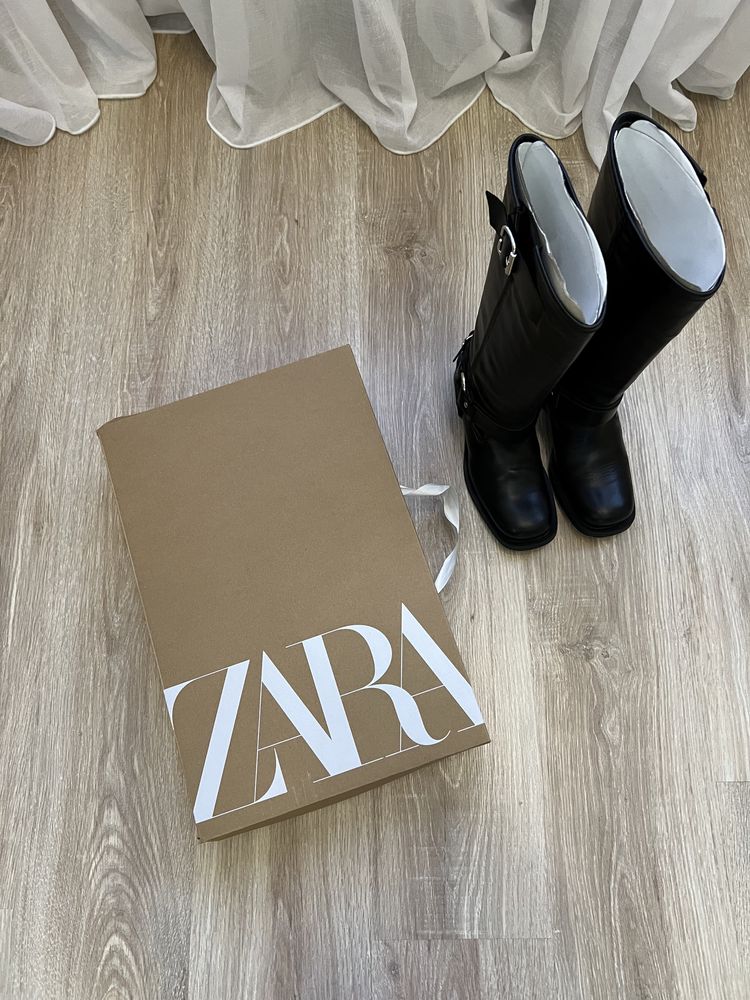 Кожаные сапоги Zara (Biker boots)