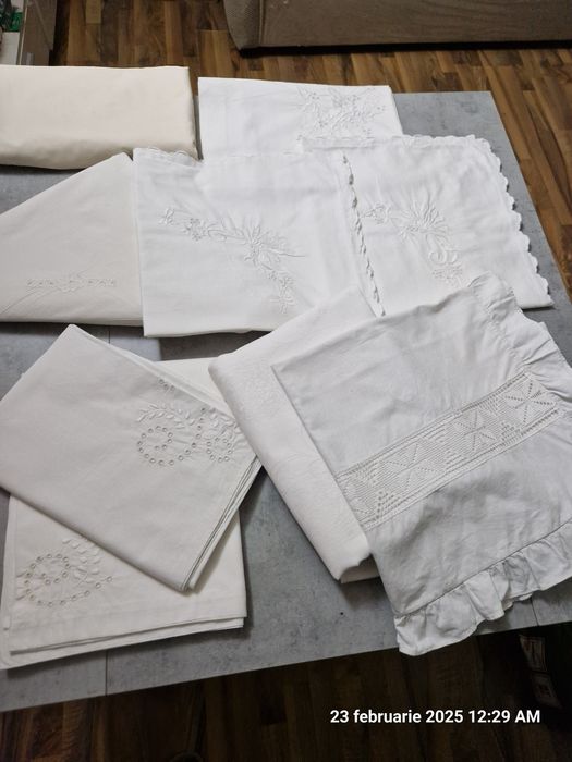 Lenjerie pat,fete de perna,cearceafuri bumbac cu dantela,broderie