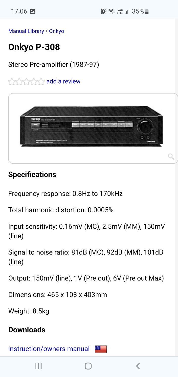 Onkyo P-308 (P-3390), preamplifier