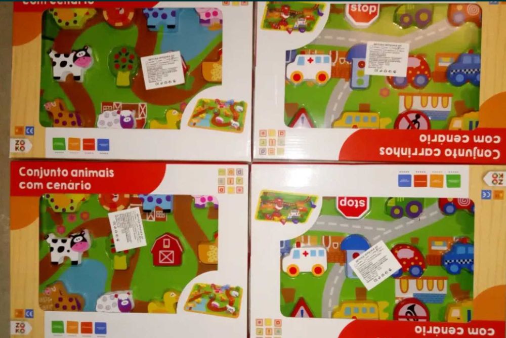 Дървени животни за нанизване- Ферма с връзка и постелка