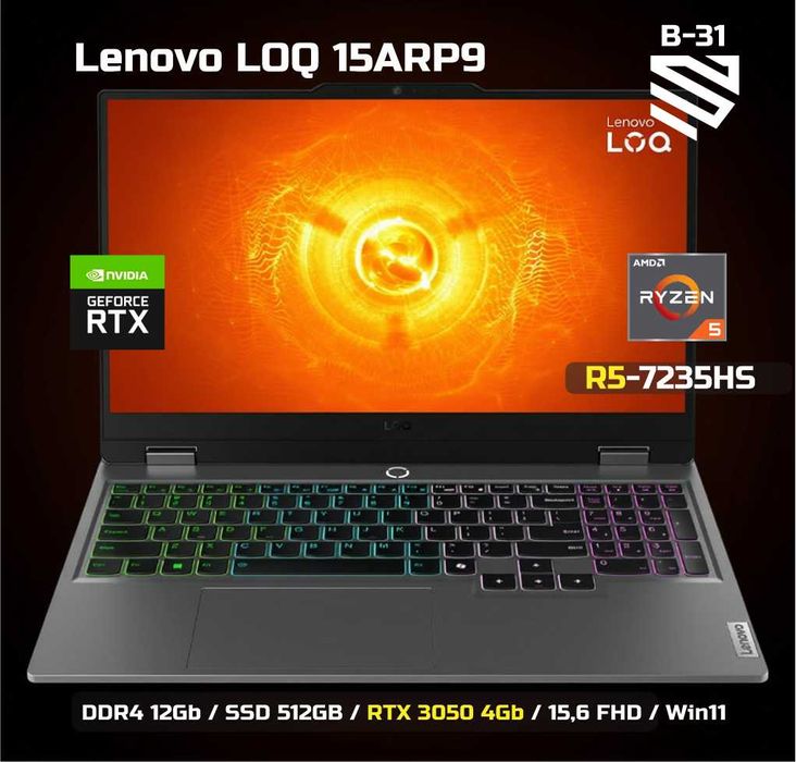 Lenovo LOQ R5-7235HS / D4 12Gb / SSD 512GB / RTX 3050 4Gb / 15,6 FHD