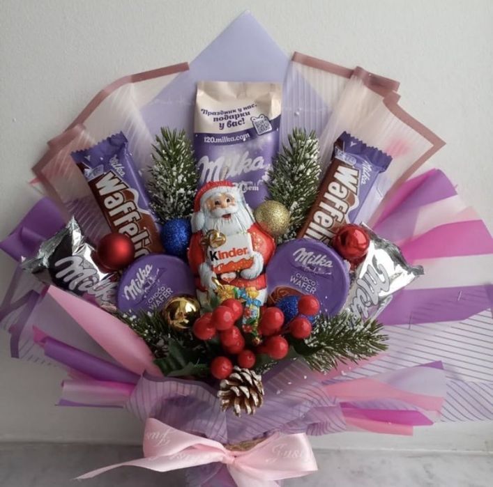 Сладкий букет и подарок из конфет на новый год
