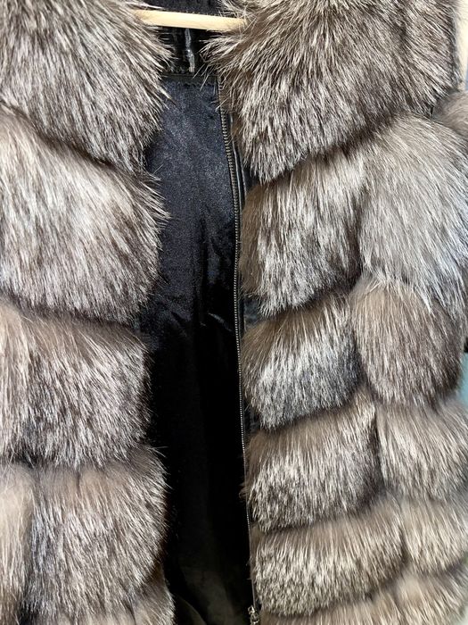 Blana naturala de vulpe - gri/argintiu