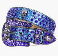 Curea BB din piele "Blue Skull"