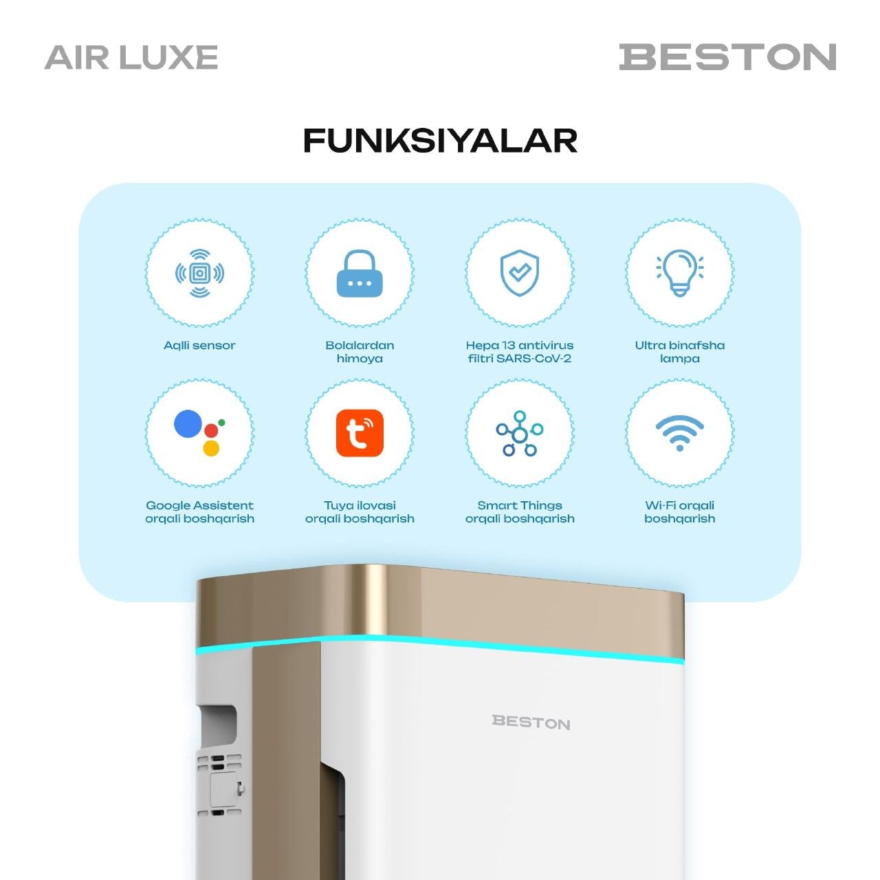 Очиститель воздуха Beston Air Lux 2 & 1  60 квадрат