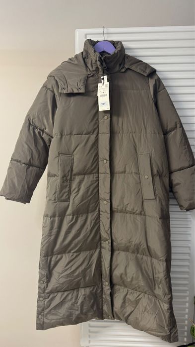 Zara hoded long jacket with duck feither