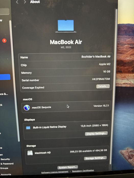 Macbook Air M2 16GB RAM 512 SSD Midnight с Гаранция