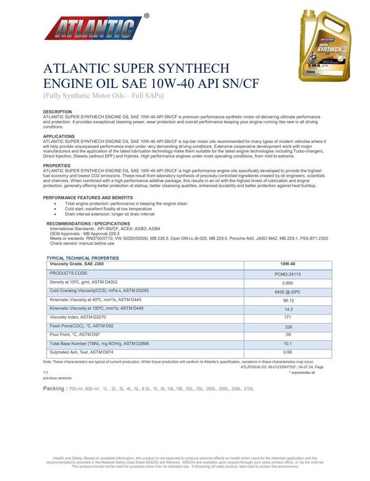 ATLANTIC SUPER SYNTHECH 10W40 5L от partsnet.bg