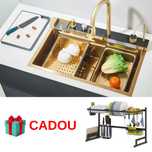 Chiuvetă bucătărie inox auriu cu LED + cadou scurgător vase