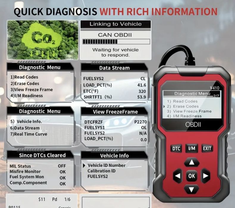 Tester auto. diagnoza V 410  - OBD ll Nou