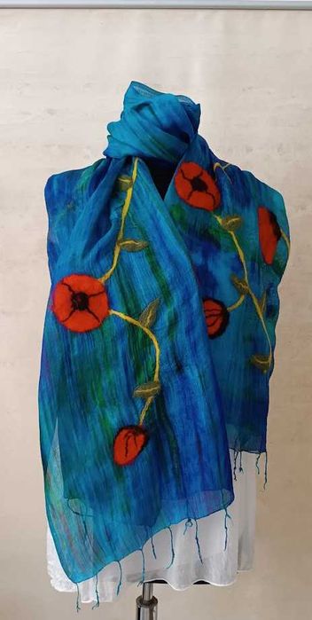 Филцов шал , ръчно изработен чрез мокро плъстене