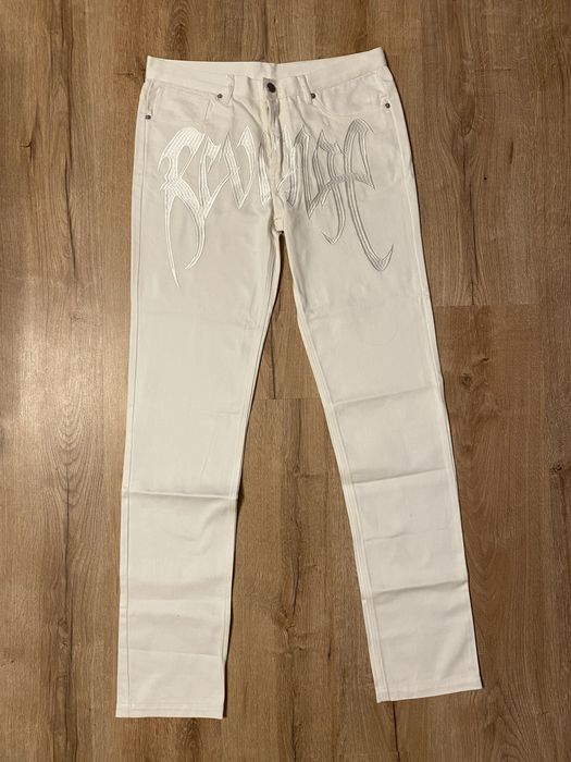Revenge White Denim Embroidered Jeans