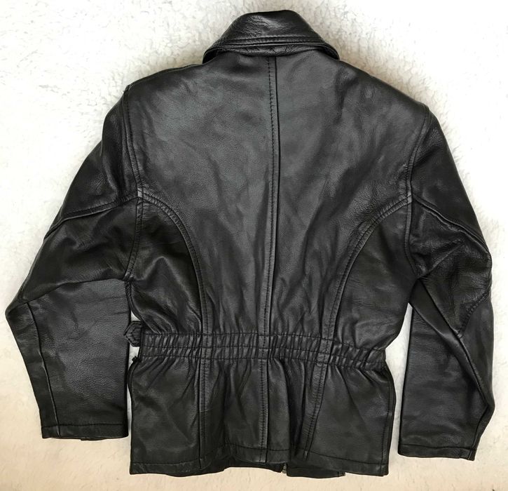 Geaca neagra barbati piele naturala 5 buzunare rock moto chopper biker
