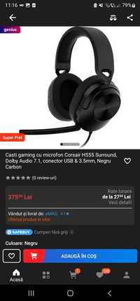 Casti gaming cu microfon Corsair HS55 Surround, Dolby Audio 7.1, conec